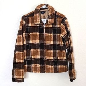 NWT HAVE Los Angeles plaid sherpa fleece jacket, size L